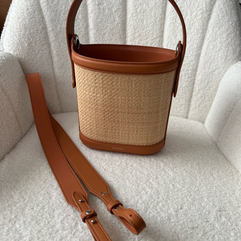 A.Cloud  Raffia Tan Bucket Bag